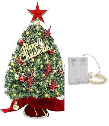 LAZYBEEE 24 DIY Tabletop Mini Christmas Tree with LED String Lights Hanging Ornaments Pack of 1