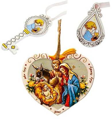Anlemin Religious Christmas Ornaments Xmas Tree Hanging Nativity Scene Holy Family Hanging Ornaments Pack of 1