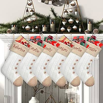 Elegantpark Knit Personalized Christmas Stockings Set Of 6 White Large Plain Xmas Rustic Hanging Ornaments Pack of 1