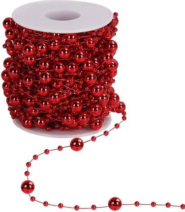 ABOUT SPACE Red Faux Pearl Bead Garland Plastic Pearl Strands Chain Miniature Christmas Tree Pack of 1