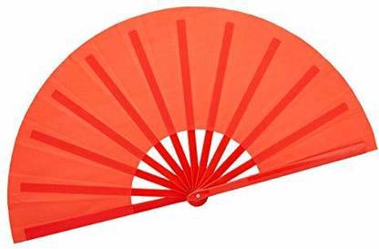 HONSHEN Dance Folding Hand Fan 13Inch Red Large Chinese Kung Fu Tai Chi Plastic Nylon Hanging Ornaments Pack of 1