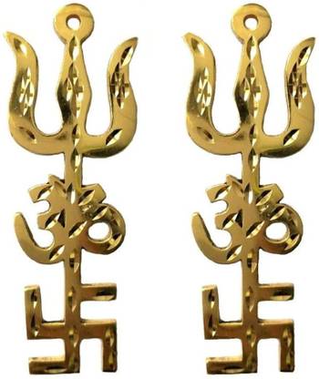 Fellix Swastik Om Trishul Trishakti Yantra / Brass 6 inch (Pack Of 2 ) Brass Yantra