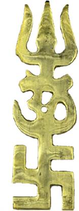 AFH Om Swastik Trishul Brass (Height - 50mm, Width 20mm) Yantra For Poja Brass Yantra