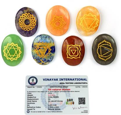 REIKI CRYSTAL PRODUCTS Certified 7 Chakra Symbol Engraved Set Healing Gemstone for Vastu Reiki Healing Crystal Yantra