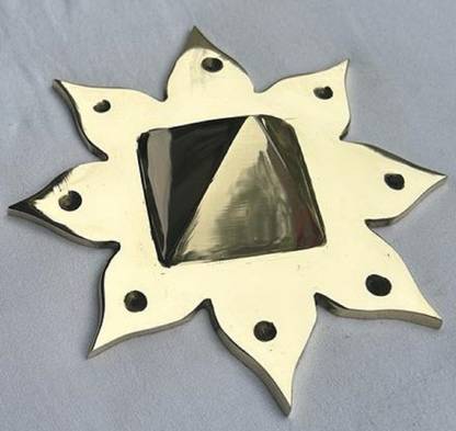 ARUM HANDICRAFT Lotus Flower Plate with Pyramid for Vastu Correction Brass Yantra