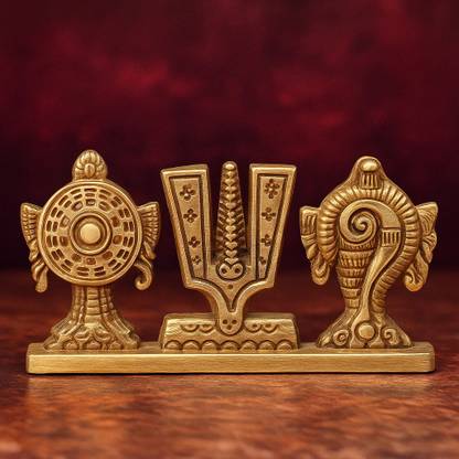 Droppati Enterprises Shankh Chakra Namah Showpiece for Pooja Room & Home Decor Iron with Gold Polish Iron Yantra