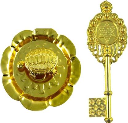 Dirghaanshi Combo of Tortoise in Plate with Kuber Kunji for Wealth Power,Good Luck & Success Brass, Gold, Plated Yantra