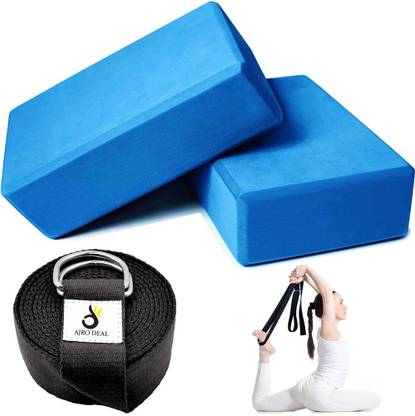 AJRO DEAL Yoga Brick & Yoga Strap Extra Safe Adjustable Yoga Blocks