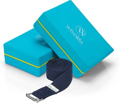 Wiselife Teal Yoga Block + Blue Yoga Belt Soft Surface for balance,support & performance Yoga Blocks