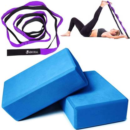 AJRO DEAL Yoga 8 Loop Belt / Yoga Strap & Yoga Brick / Block for Exercise, Yoga Workout Yoga Blocks