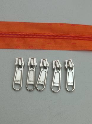 Togline ZIP NO. 5 ,5 MTR ORANGE ZIP AND 5 STAINLESS STEEL RUNNER Orange, Silver Nylon Two Way Open-ended Zipper