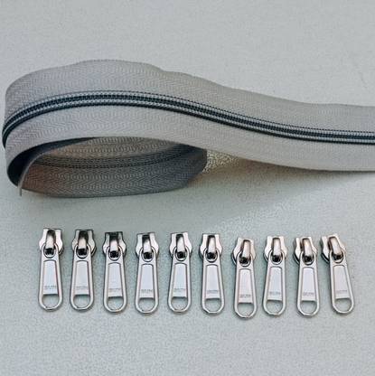 Togline ZIP NO. 5 ,5 MTR GREY ZIP AND 10 STAINLESS STEEL RUNNER Grey, Steel Nylon Two Way Open-ended Zipper