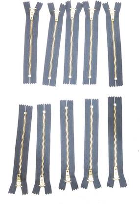 HBS 6inch Blue Brass Zippe(Pack of 10 Pcs) Blue Brass Open-ended Zipper Jeans Zipper Gold, Black Metal Open-ended Zipper