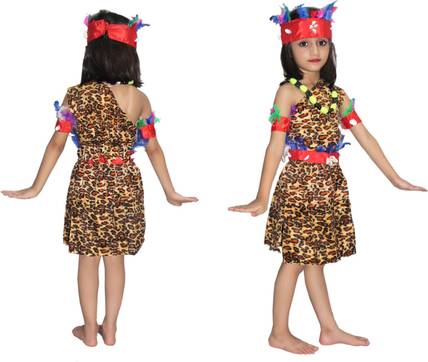 KAKU FANCY DRESSES Tribal Dance Costume for Kids -Multicolour, 7-8 Years, For Girls Kids Costume Wear