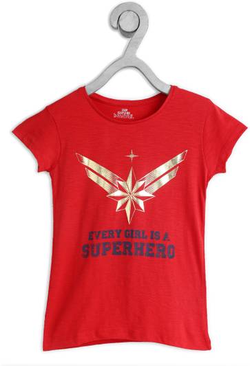 Captain Marvel Girls Printed Cotton Blend Regular T Shirt