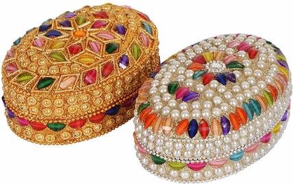 JC Crafts & Fabrics Handicraft Jewelry Box (Pack of 2) | Designer Vanity Box Decorative Boxes, Vanity Box, Jewelley Box, Sindoor Dibbi Vanity Box
