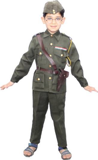 KAKU FANCY DRESSES Subhash Chandra Bose National Hero/Freedom Fighter Costume for Independence Day/Republic Day -Green, 5-6 Years, for Boys Kids Costume Wear