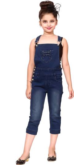 ELENDRA Dungaree For Girls Casual Solid Denim