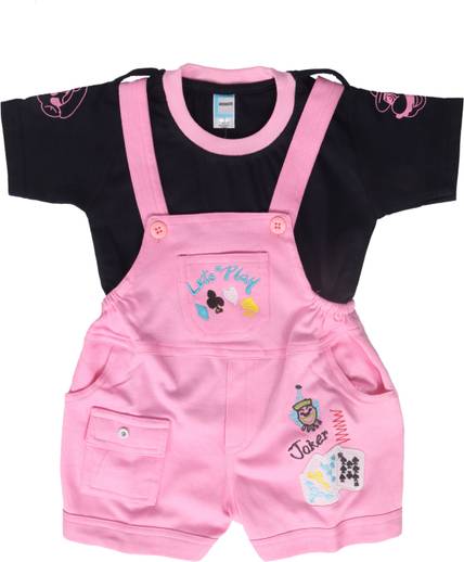 Roble Dungaree For Boys & Girls Casual Embroidered Cotton Blend