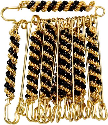 Dzinetrendz Gold plated Pack of 12 Black beaded saree dupatta clips pin for Women Girls Brooch