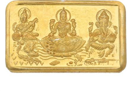 Sri Jagdamba Pearls 2 Grams 24Kt Ganesh Saraswathi Lakshmi Pure Gold Coin 24 (9999) K 2 g Gold Bar