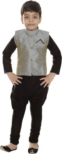 ZEUS' Boys Festive & Party Kurta, Waistcoat and Pyjama Set