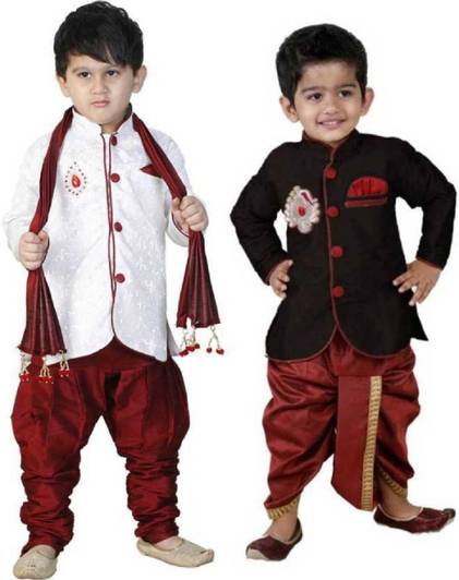 Born Wear Boys Festive & Party, Wedding Kurta, Dhoti Pant & Dupatta Set