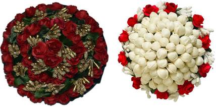 Maahal Artificial flower Bun Juda Maker Flower Gajra Hair Accessories For Women and Girls Multi Color (Pack-02) Hair Accessory Set