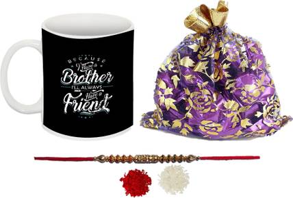 Flipkart SmartBuy Premium Quality I have a brother Black Mug ,Rakhi, Roli Chawal,And 10 Chocolate in potli Ceramic Gift Box