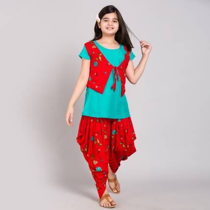 TINY TOON Girls Festive & Party Ethnic Jacket, Kurta and Dhoti Pant Set