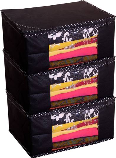 ANNORA INTERNATIONAL ANI_Black_Saree_003 Presents non woven saree cover storage bags for clothes With primum quality saree cover fancy saree cover with zip combo offer low price & cloth organizer for wardrobe Black Saree Cover Paco fo 3 ANI_Black_Saree_003
