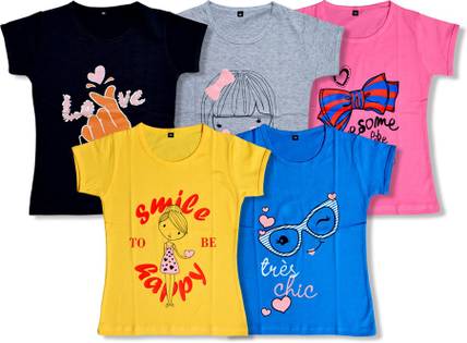 FAZZA Girls Printed Pure Cotton Regular T Shirt