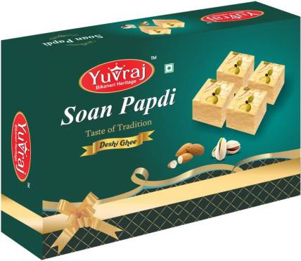 Yuvraj Food Product Pure Cow Ghee Soan papadi (patisa ) Famous sweets 500 Gm Gift pack Box