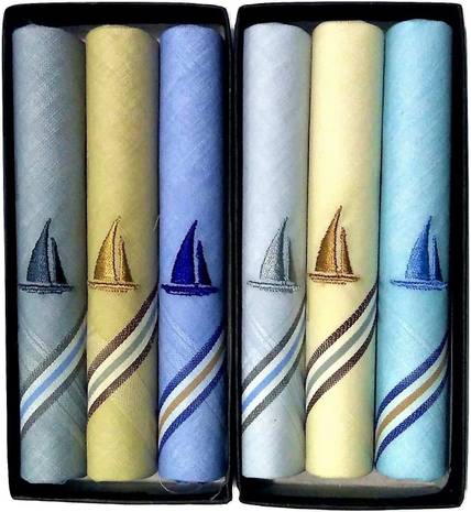 Johnnie Boy Cotton rich exclusive embroidered multicolored handkerchief for men & boys (41 X 41 cm) (Pack of 6) Ship-Ship ["Multicolor"] Handkerchief