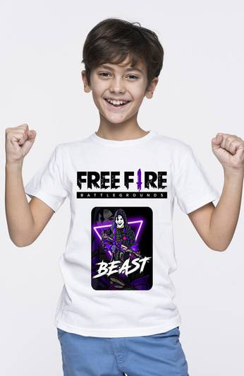 free fire tees Boys Graphic Print Polyester Regular T Shirt