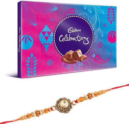 Cadbury Celebration Chocolate Hamper | Brautiful Stone Rakhi | Beautiful Stone Rakhi Gift For Brother | Surprise Rakhi Gift SF4/21FAV RAKHI Combo