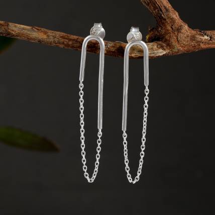 Femme Jam 925 Sterling Silver Minimalistic Design Dangler Drop Earrings For Women & Girls White Gold Dangle Earring