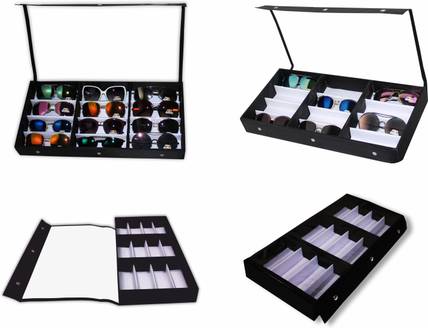 Nooks Sunglass,Goggles,Eyewear 12pcs Storage Box Case Cover Organizer in Clear Black Color sunglass Vanity Box