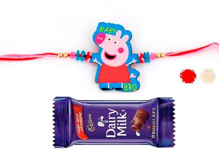VR Creatives Cartoon Character PEPPAA ,Peppa Pig Kids Rakhi With Chocolate Assorted Gift Box