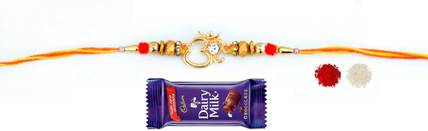 VR Creatives OM Designed Multicolour Zardosi Dora Rakhi With Chocolate 12g Gift For Brother Assorted Gift Box