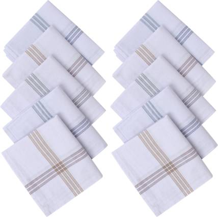 SHANK 100% Cotton Premium Collection Handkerchiefs Hanky For Men White Striped 22x22 King Size ["White","Border","Stripe","Color"] Handkerchief