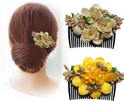 Myra Collection Acrylic Flower Design Jooda Pin Pearl Hairpin Comb For Women Pack of 2 Bun Clip