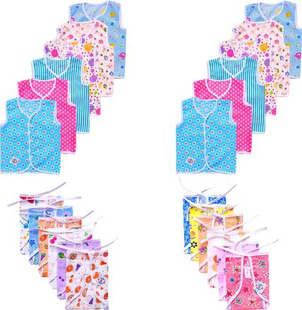 V.B.K Baby Care Essential Combo Pack, Cotton Soft Fabric, 0 to 6 Months, All Random Print and Design