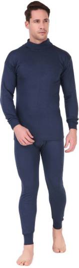KZALCON Men's Solid High Neck Thermal Wear Top And Bottom Set Men Top - Pyjama Set Thermal