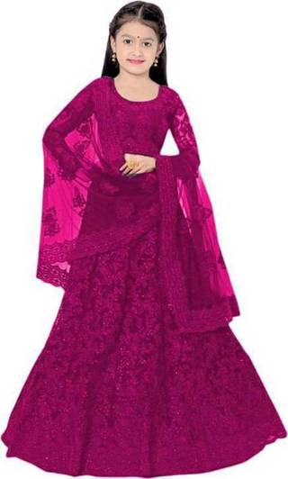 Bharat Origin Girls Lehenga Choli Ethnic Wear Embroidered Lehenga, Choli and Dupatta Set