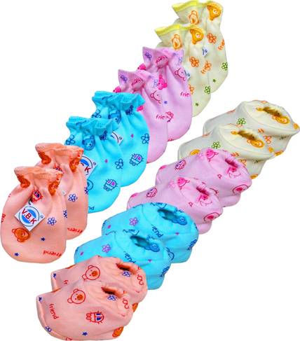 V.B.K Baby Boy and Baby Girl Mittens and Booties Combo Pack With Hand Mittens (4 Pairs) and Leg Booties (4 Pair), Pure Hosiery Skin Friendly Fabric, 0 to 6 Months