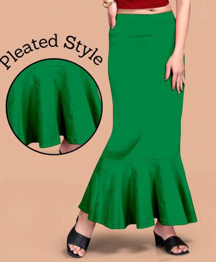 SCUBE DESIGNS Pleated Saree Shapewear Silhoutte Green (XL) Lycra Blend Petticoat