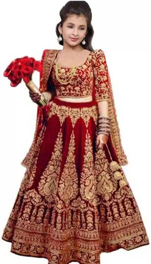 The Fashion Prime Girls Lehenga Choli Ethnic Wear Embroidered Lehenga, Choli and Dupatta Set