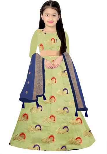 ABHI D DESIGN Girls Lehenga Choli Party Wear Self Design Lehenga, Choli and Dupatta Set