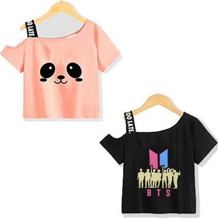 crazyon Girls Graphic Print Pure Cotton Regular T Shirt